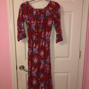 Red floral jumpsuit, a lovely dressy casual piece!